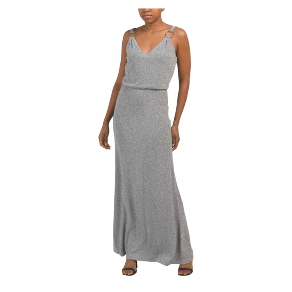 NWT Calvin Klein Elegant Glitter Metallic Blouson Formal Maxi Dress Size 12